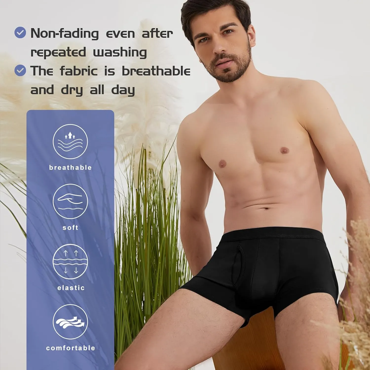BAMBOO COOL Mens Underwear Trunks for Man Soft Waistband Open-fly Support Briefs(3 or 4 pack)