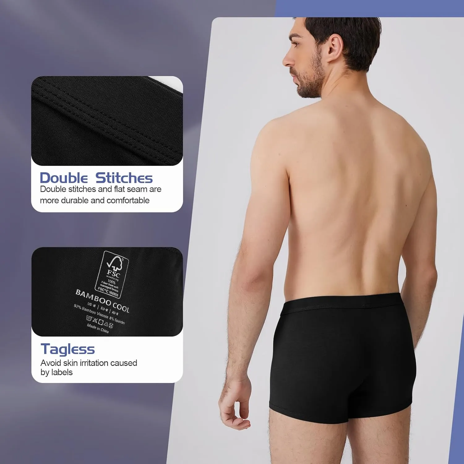 BAMBOO COOL Mens Underwear Trunks for Man Soft Waistband Open-fly Support Briefs(3 or 4 pack)