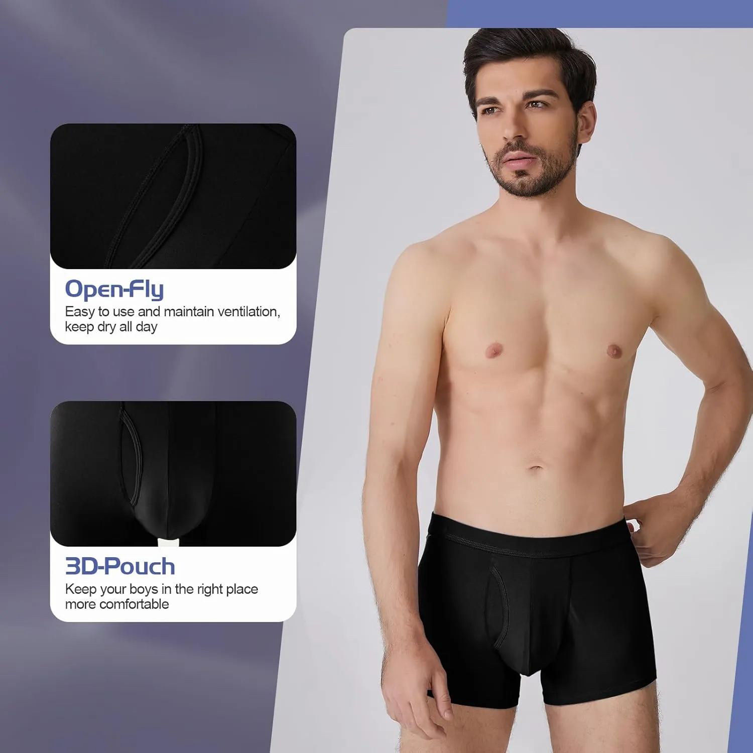 BAMBOO COOL Mens Underwear Trunks for Man Soft Waistband Open-fly Support Briefs(3 or 4 pack)