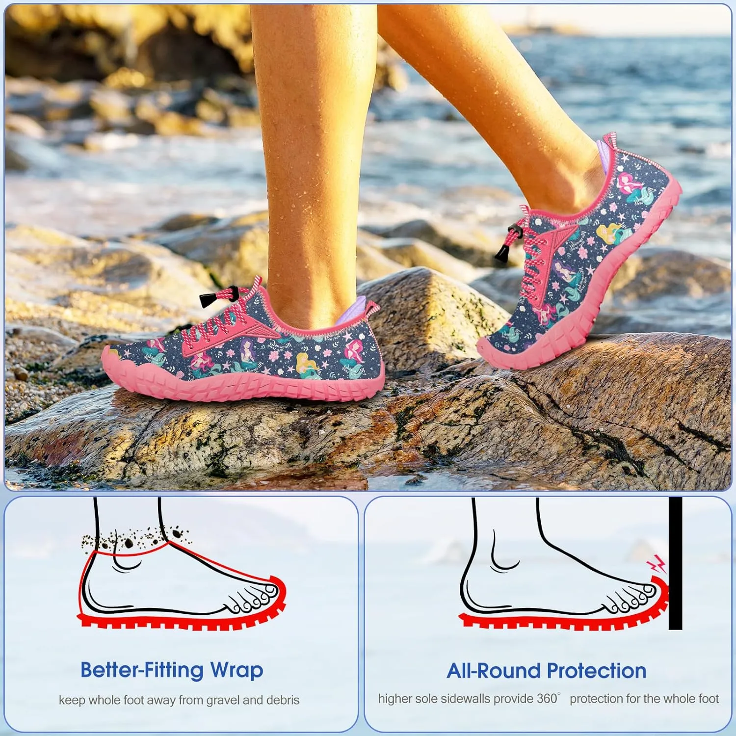 Built-in Heel Grips Water Shoes for Kids Girls Boys Hiking Wide Barefoot Swim Beach Pool Big Kid