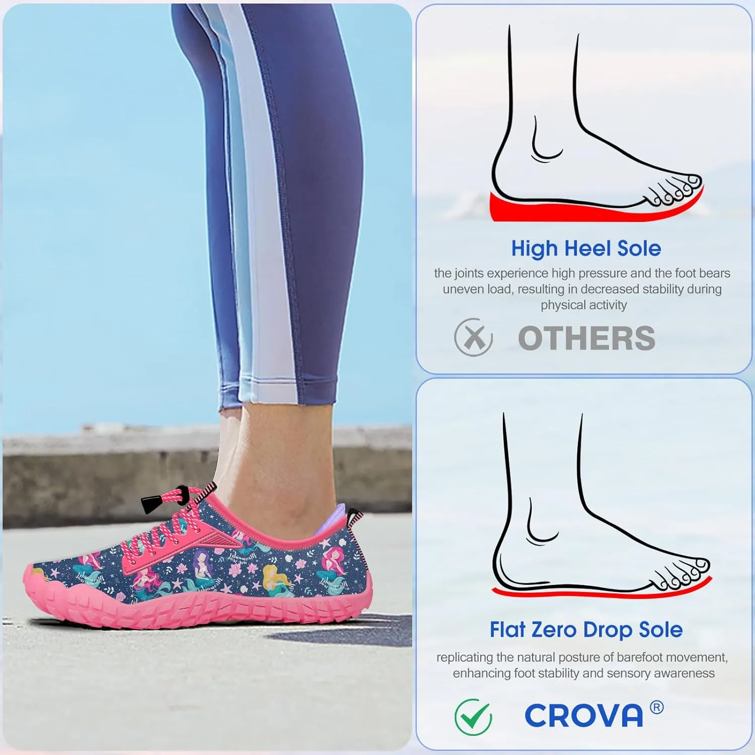 Built-in Heel Grips Water Shoes for Kids Girls Boys Hiking Wide Barefoot Swim Beach Pool Big Kid
