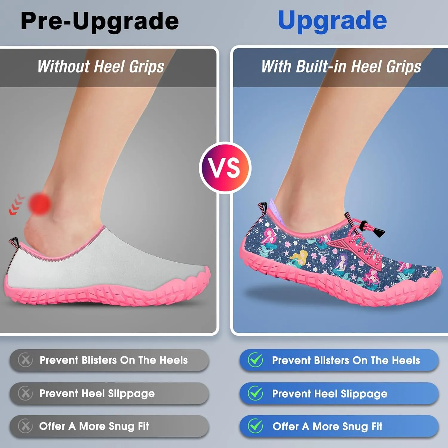 Built-in Heel Grips Water Shoes for Kids Girls Boys Hiking Wide Barefoot Swim Beach Pool Big Kid