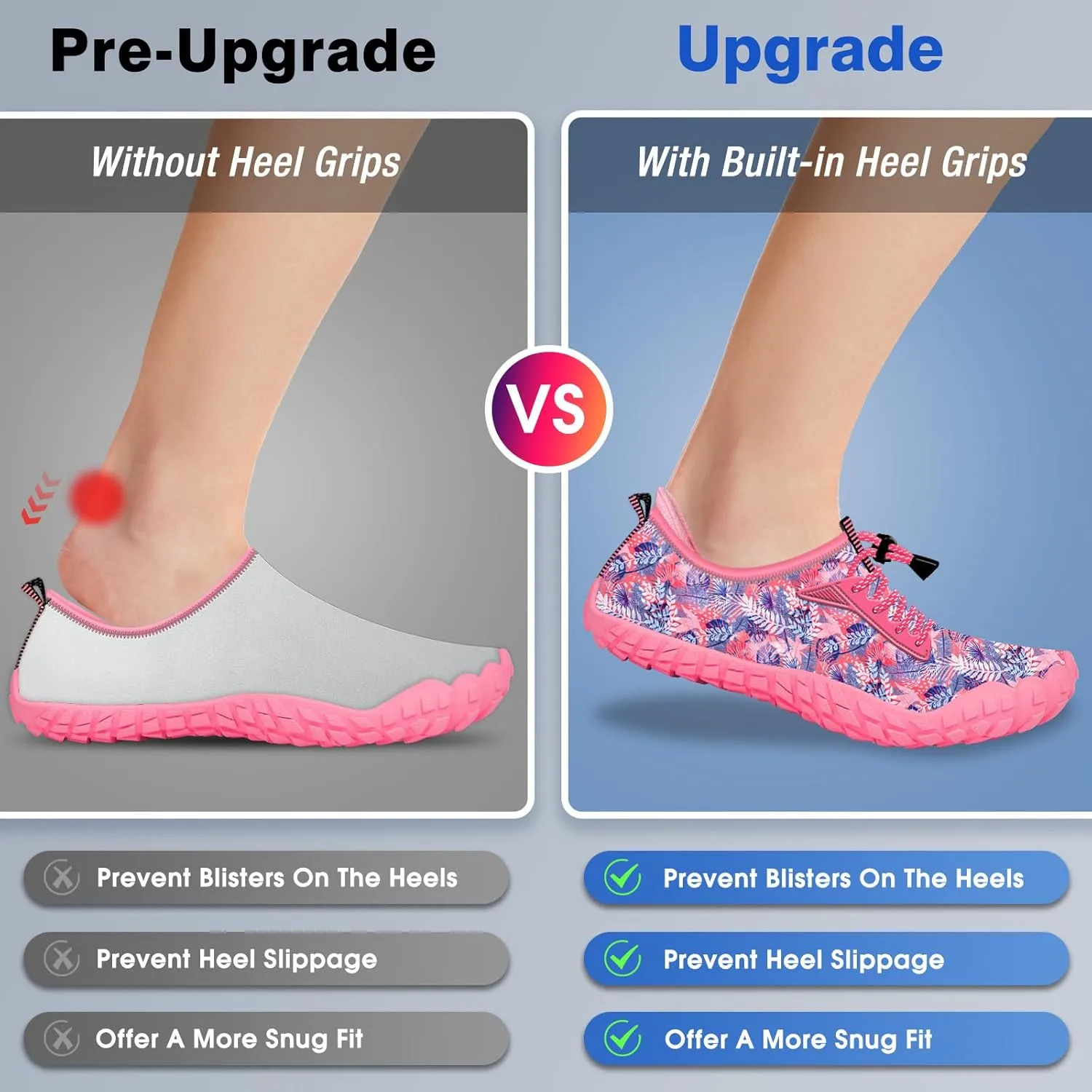 Built-in Heel Grips Water Shoes for Kids Girls Boys Hiking Wide Barefoot Swim Beach Pool Big Kid