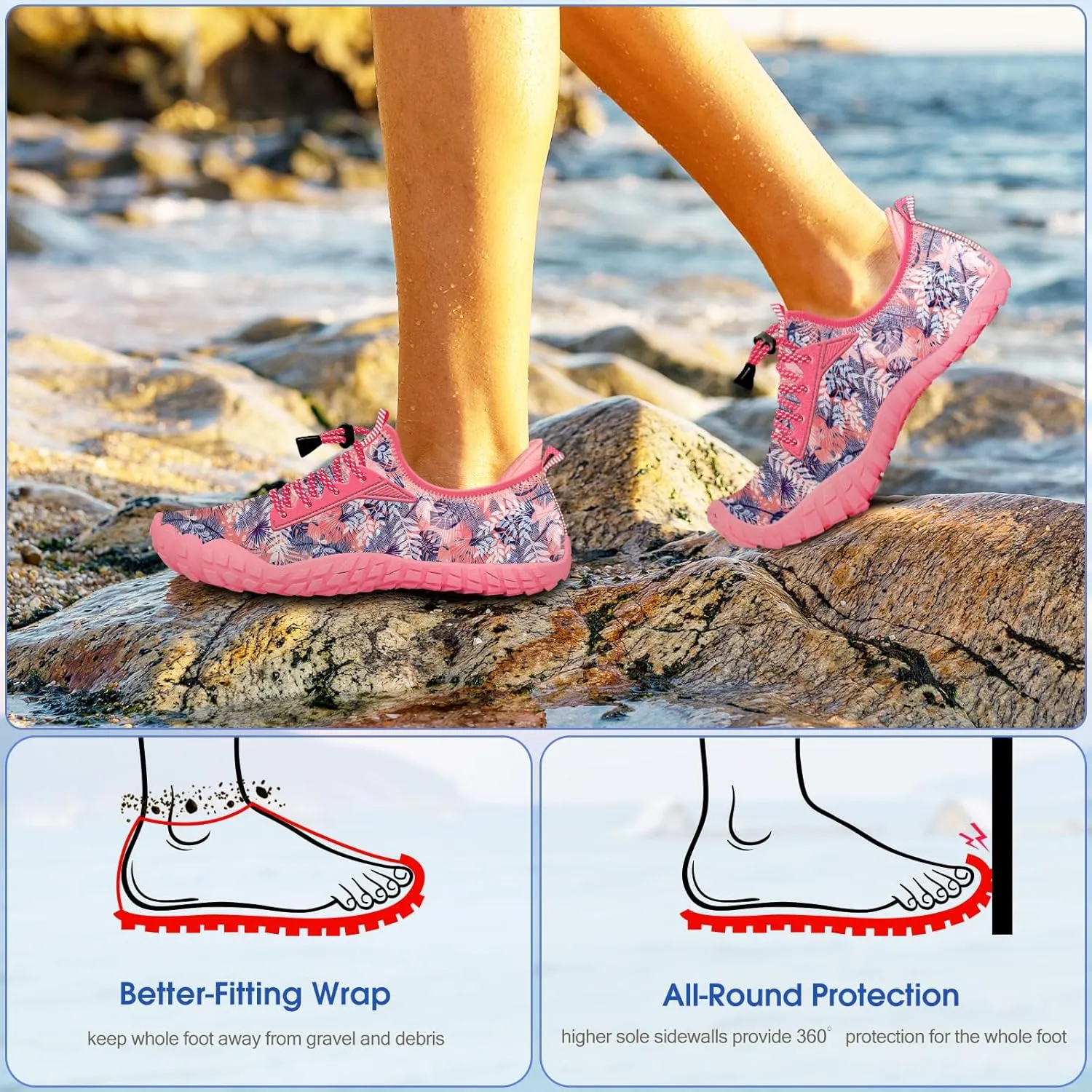 Built-in Heel Grips Water Shoes for Kids Girls Boys Hiking Wide Barefoot Swim Beach Pool Big Kid