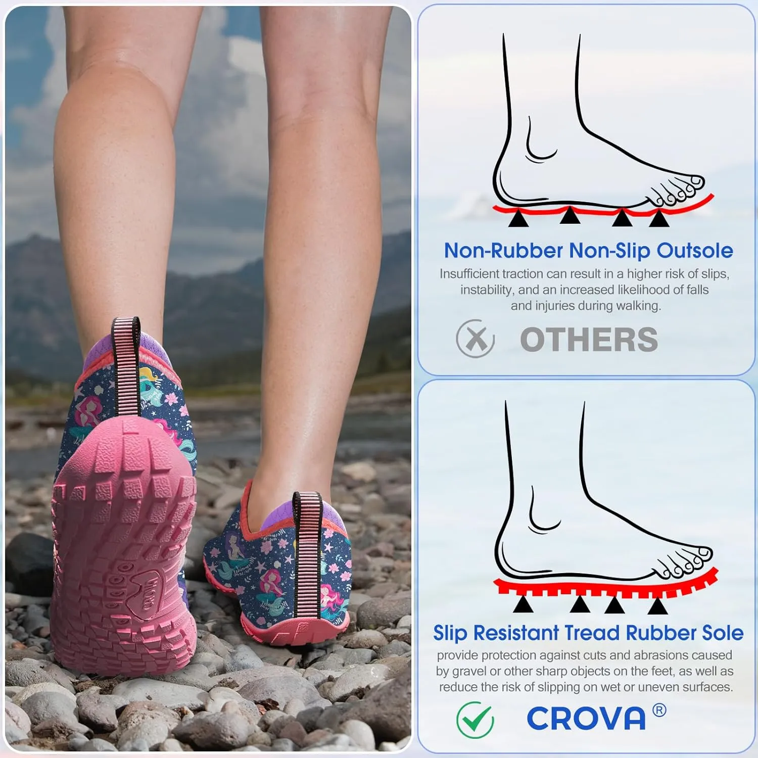 Built-in Heel Grips Water Shoes for Kids Girls Boys Hiking Wide Barefoot Swim Beach Pool Big Kid