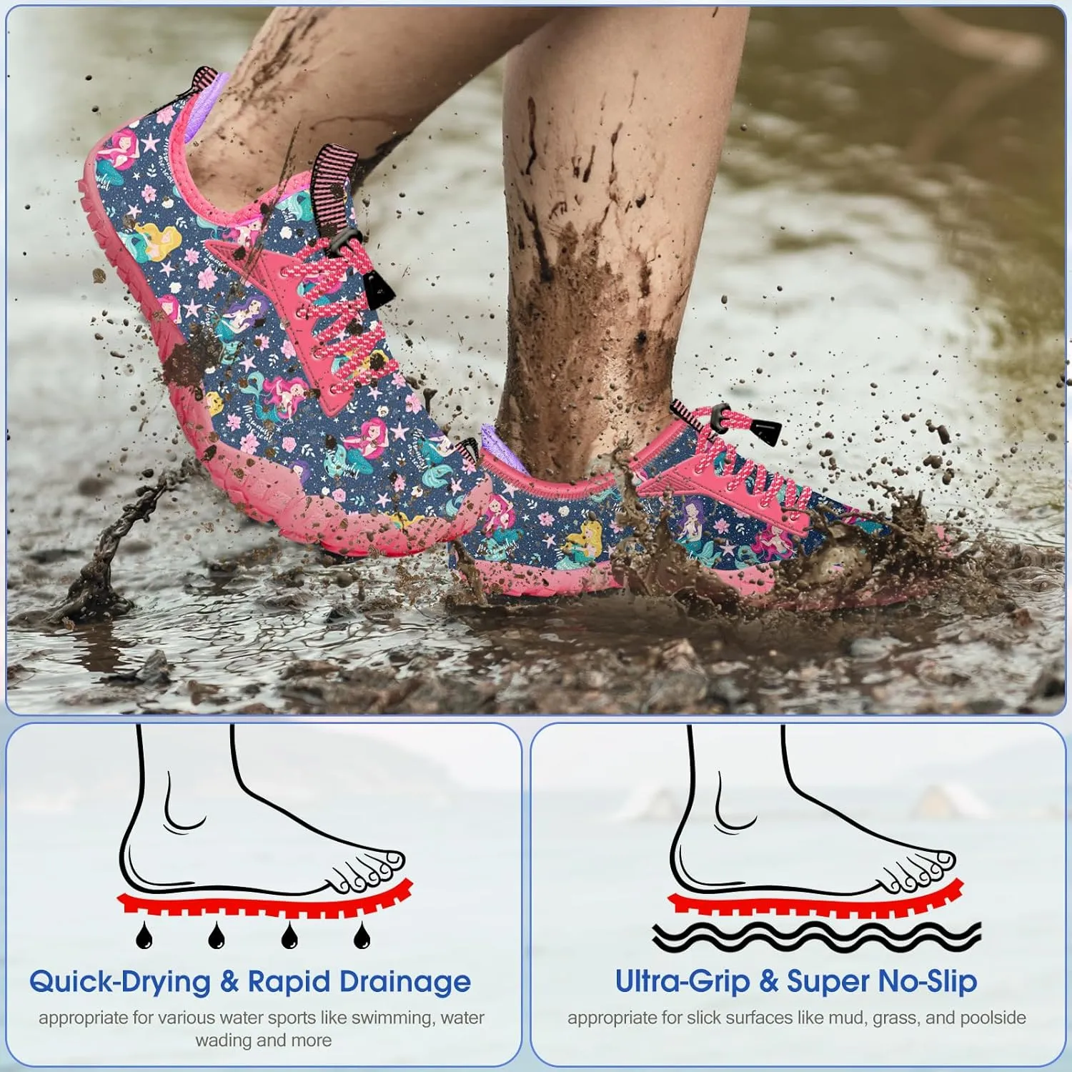 Built-in Heel Grips Water Shoes for Kids Girls Boys Hiking Wide Barefoot Swim Beach Pool Big Kid