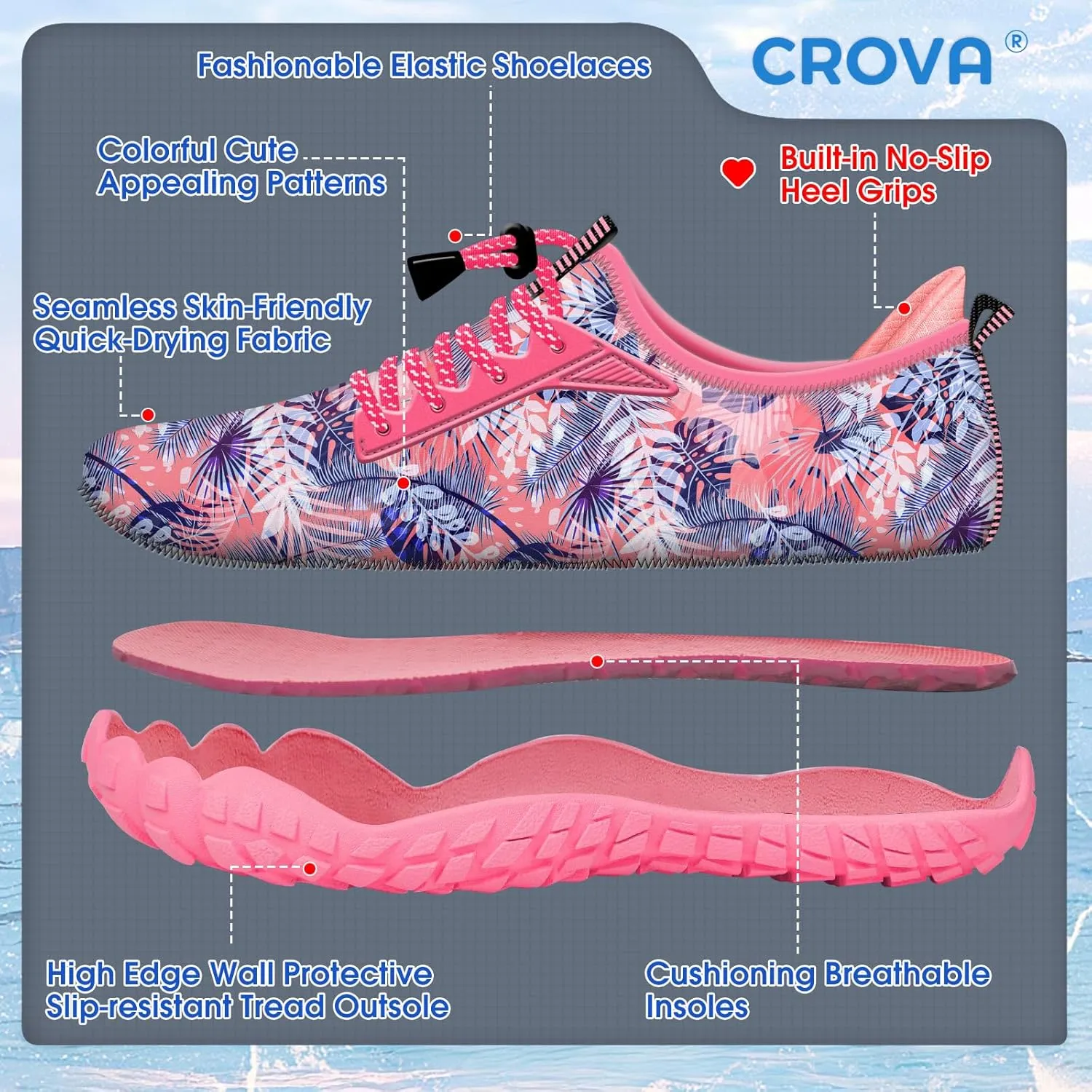Built-in Heel Grips Water Shoes for Kids Girls Boys Hiking Wide Barefoot Swim Beach Pool Big Kid