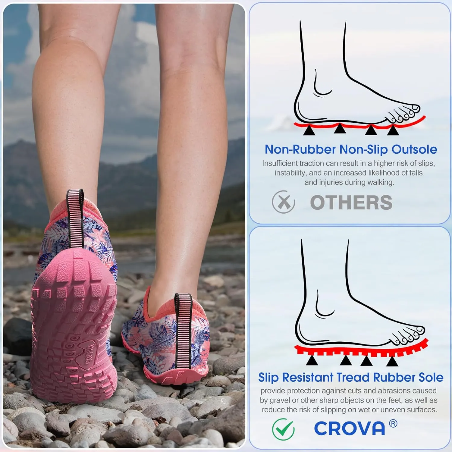 Built-in Heel Grips Water Shoes for Kids Girls Boys Hiking Wide Barefoot Swim Beach Pool Big Kid