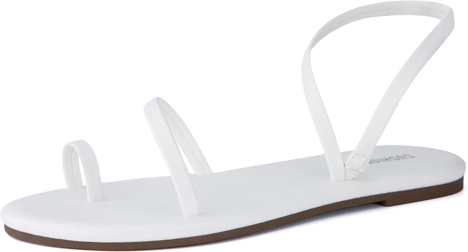 CUSHIONAIRE CHAI Women??s Strappy Sandals ?C Flat Sandals for Women, Comfortable Beach Sandals, Summer Slip-On Shoes, Casual Dressy Sandals