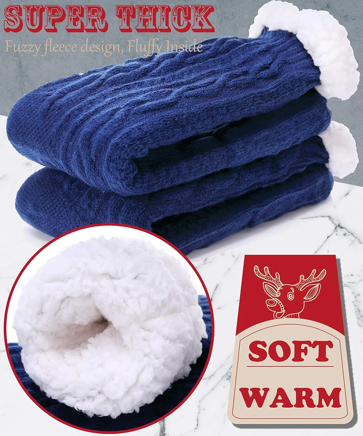 EBMORE Mens Slipper Fuzzy Socks Winter Cozy Fluffy Cabin Warm Fleece Soft Comfy Thick Non Slip Home Socks