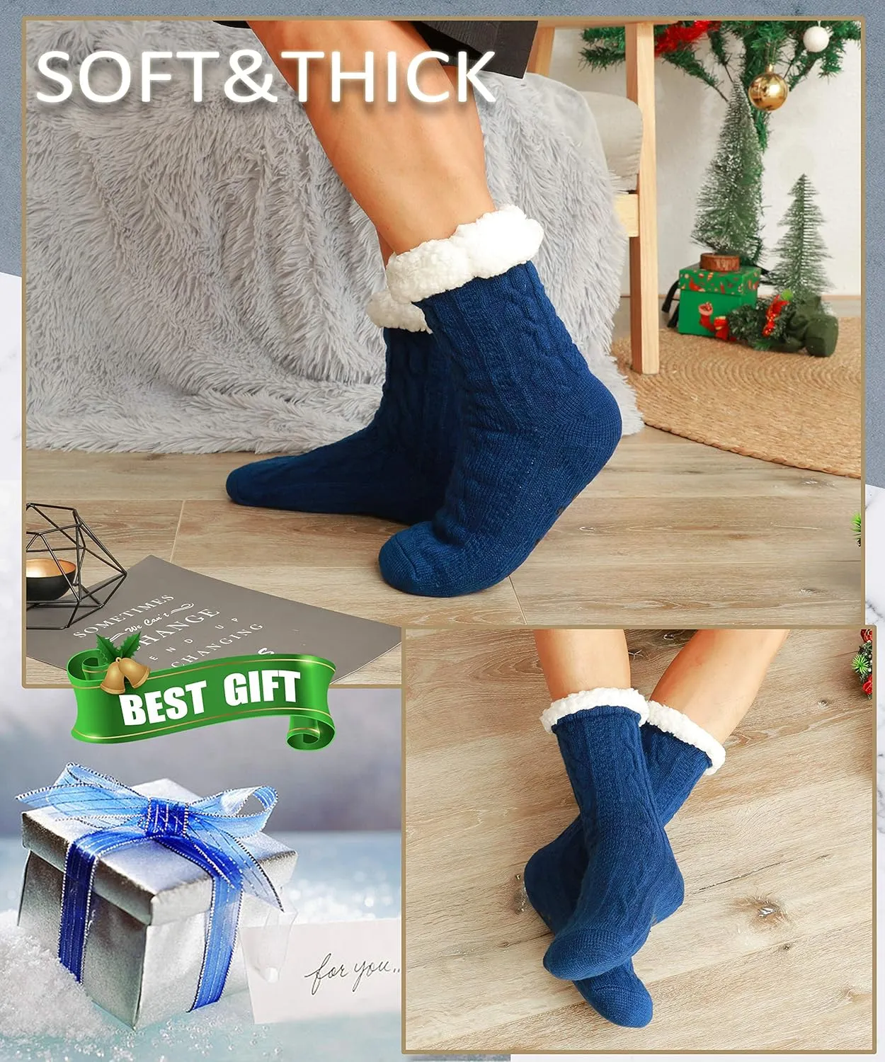 EBMORE Mens Slipper Fuzzy Socks Winter Cozy Fluffy Cabin Warm Fleece Soft Comfy Thick Non Slip Home Socks