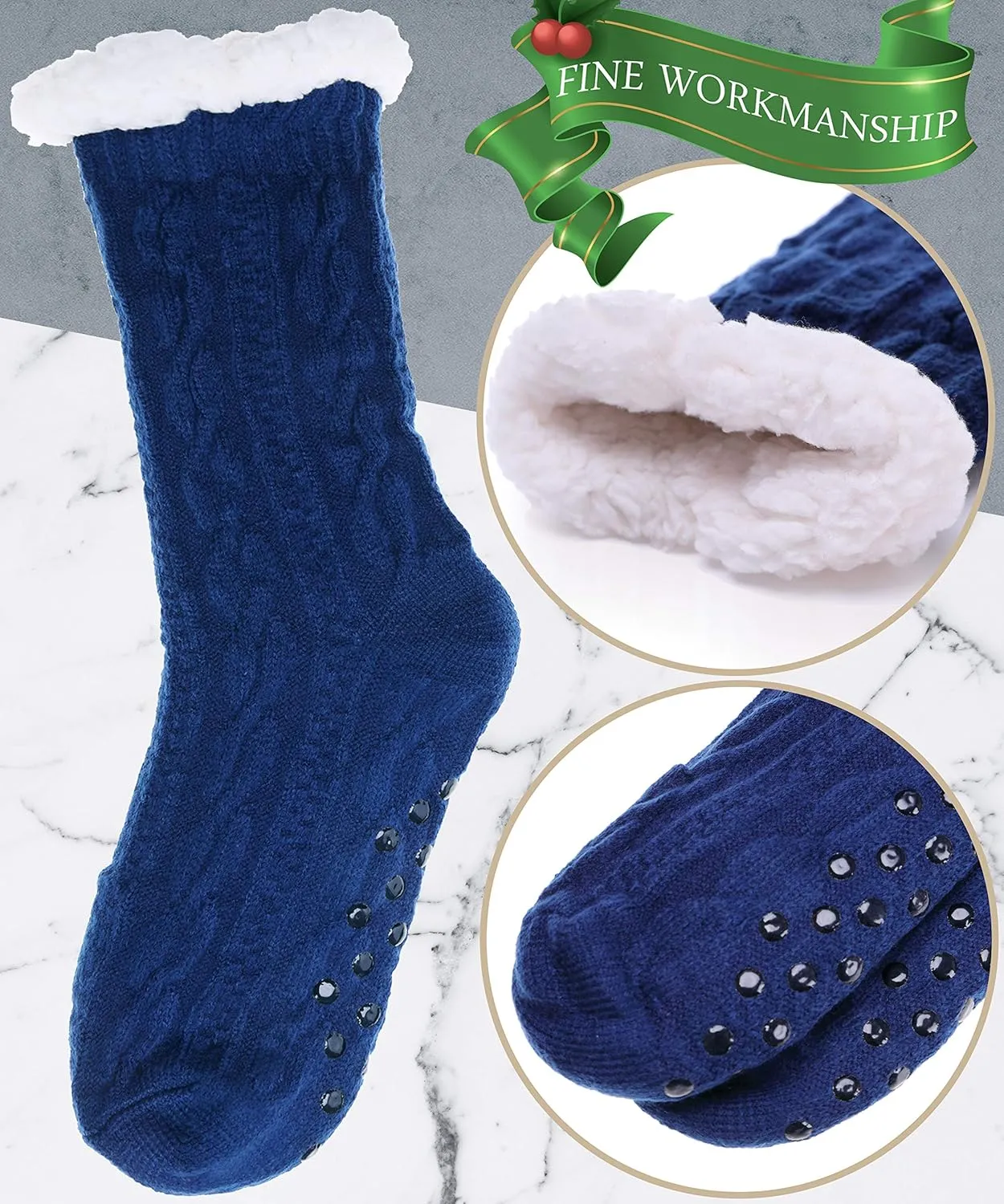 EBMORE Mens Slipper Fuzzy Socks Winter Cozy Fluffy Cabin Warm Fleece Soft Comfy Thick Non Slip Home Socks