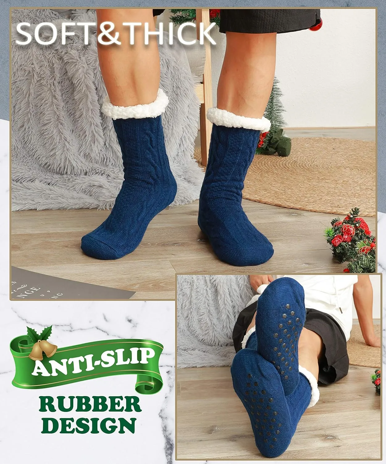 EBMORE Mens Slipper Fuzzy Socks Winter Cozy Fluffy Cabin Warm Fleece Soft Comfy Thick Non Slip Home Socks