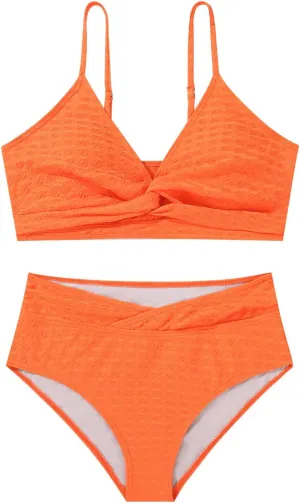 Girls Swimsuit Solid Bathing Suit 2 Piece Twist Cross Adjustable Straps Bikinis for Teen Girls with Chest Pad