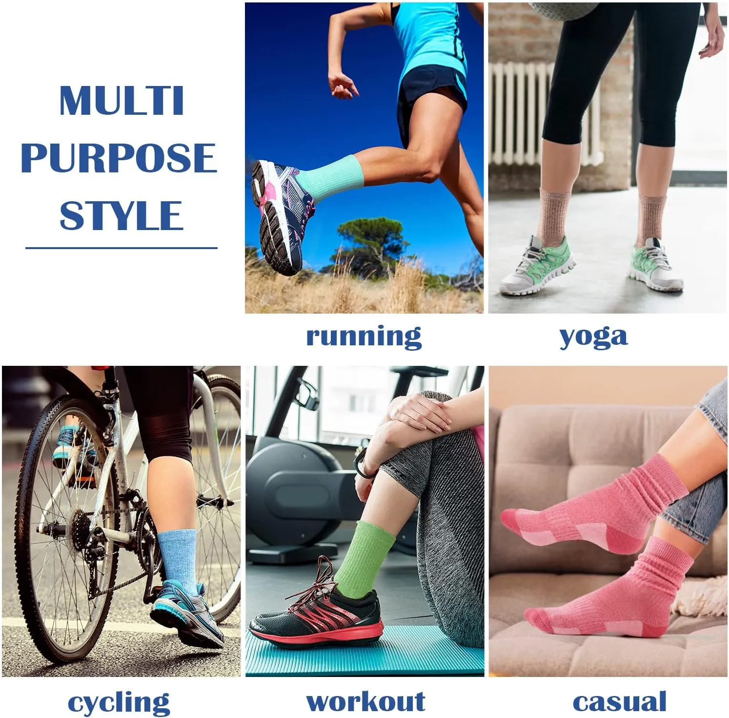 Gonii Women Socks Hiking Running Thick Cushion Athletic Crew Socks 5-Pair