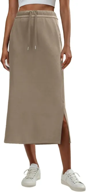 Lepunuo Casual Maxi Skirts for Womens High Waist Trendy Drawstring Side Slit Skirts with Pockets