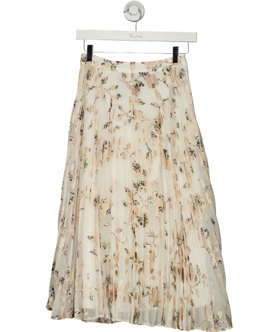 REISS Cream Alisandra Floral Print Pleated Skirt UK 4
