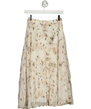 REISS Cream Alisandra Floral Print Pleated Skirt UK 4