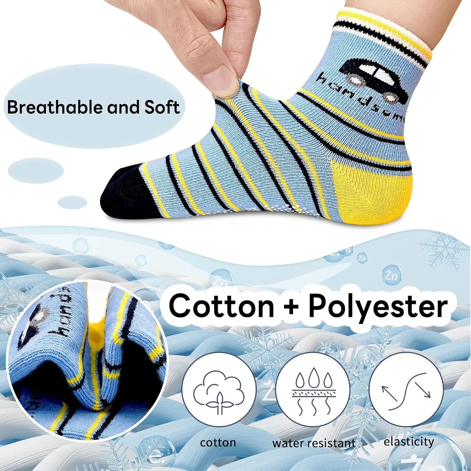 Tphon Non Slip Kids Toddler Socks with Grippers Baby 12 Pairs Anti Skid Socks for Boys Girls 0-7 Year Children