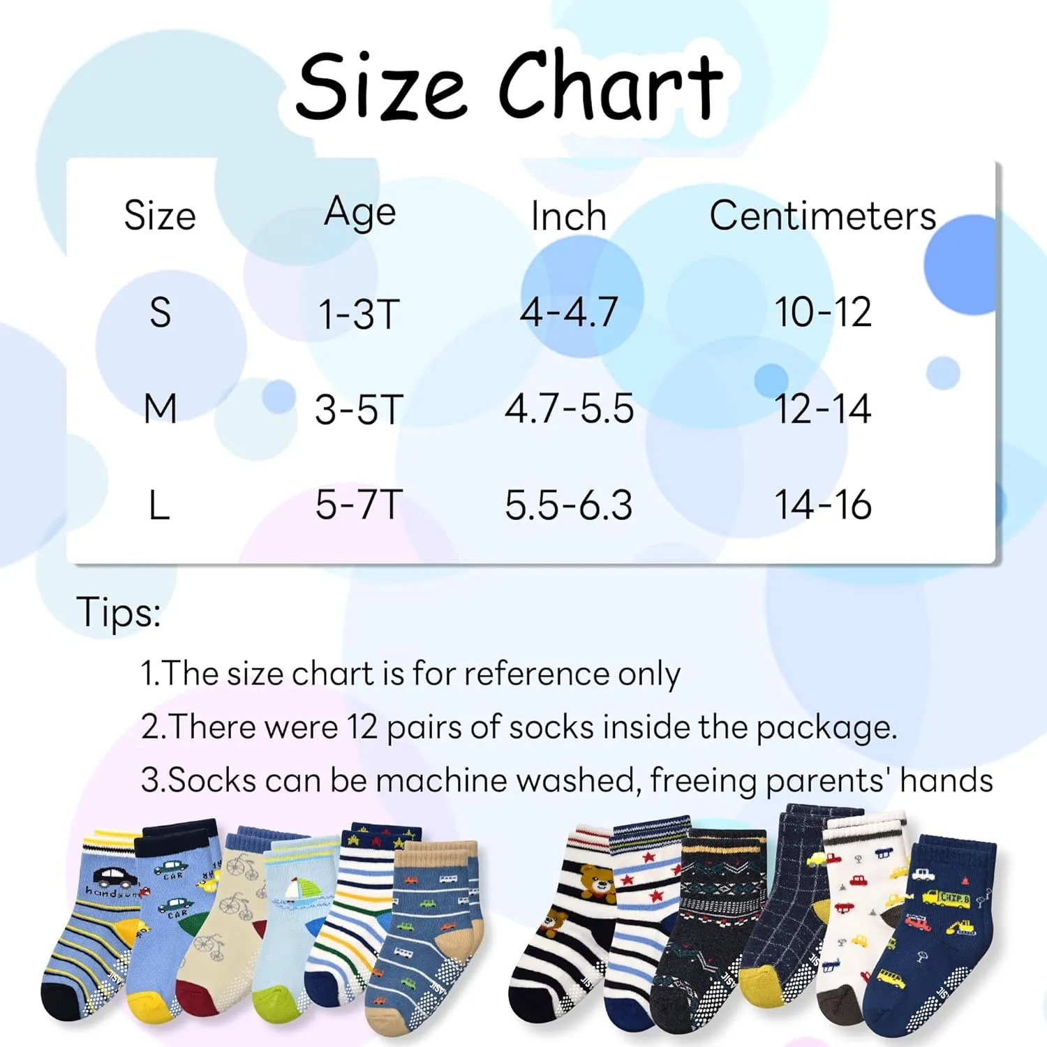 Tphon Non Slip Kids Toddler Socks with Grippers Baby 12 Pairs Anti Skid Socks for Boys Girls 0-7 Year Children