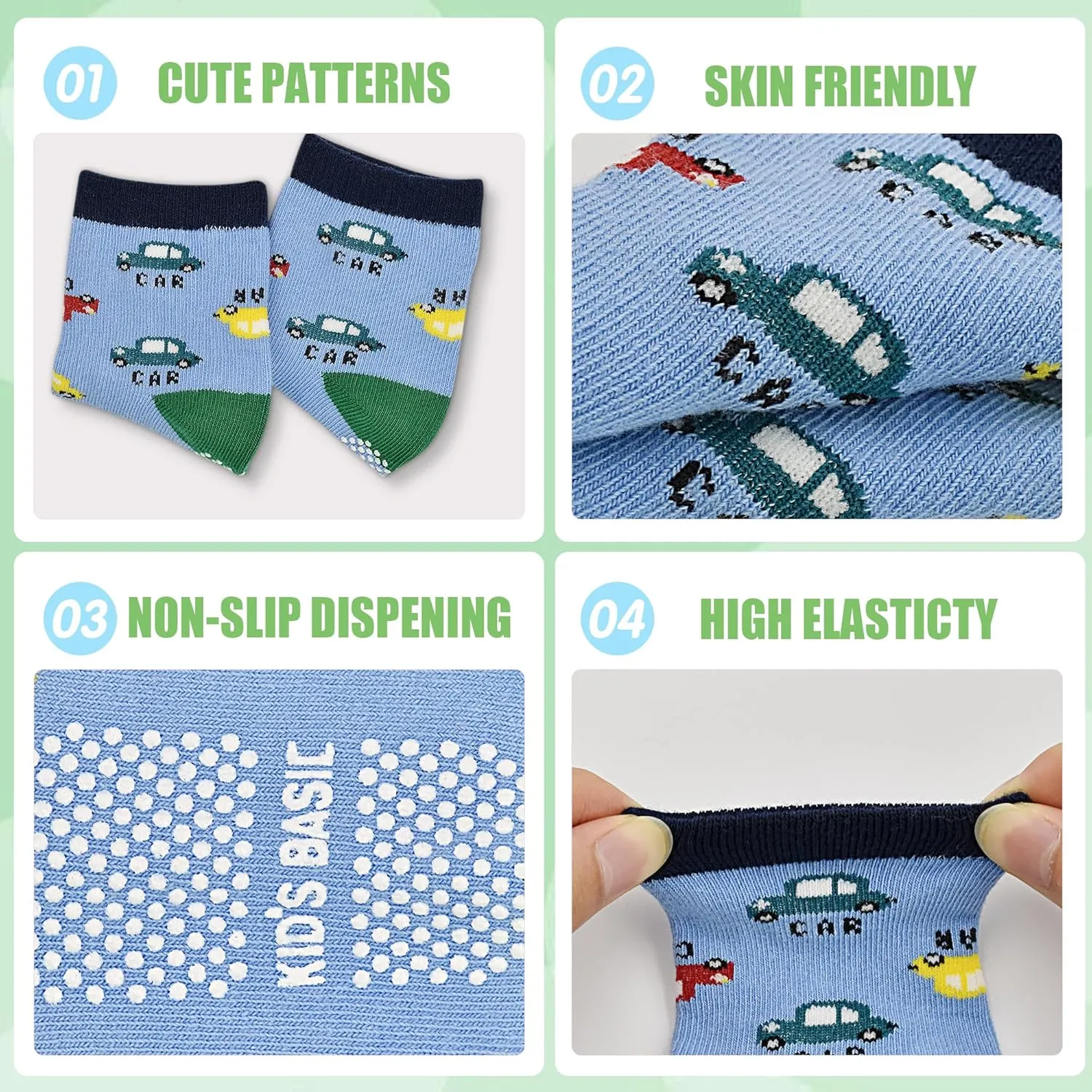Tphon Non Slip Kids Toddler Socks with Grippers Baby 12 Pairs Anti Skid Socks for Boys Girls 0-7 Year Children