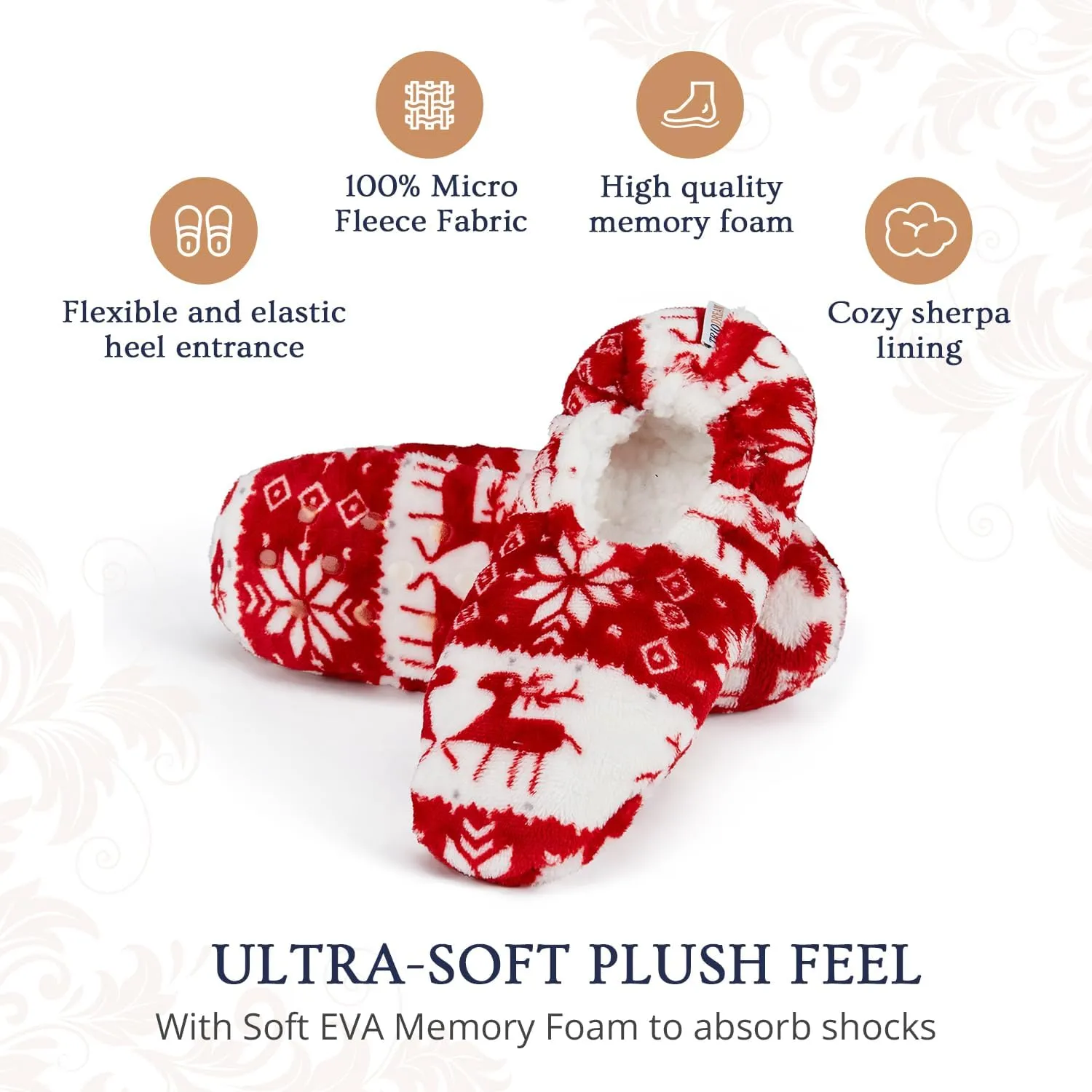 Velvet Plush Memory Foam Warm Slipper Socks For Women | Non-Slip One Size Fuzzy Socks For Women | Ultra Plush and Cozy Warmth Collection