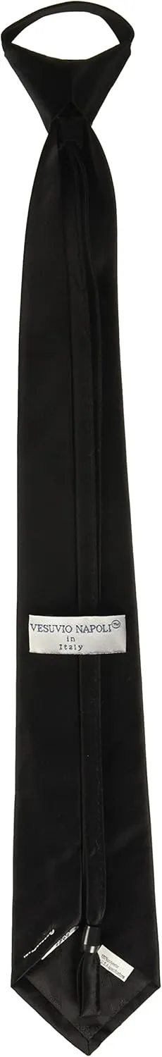 Vesuvio Napoli PreTied Men's Necktie Solid Color Mens Adjustable Zipper Neck Tie