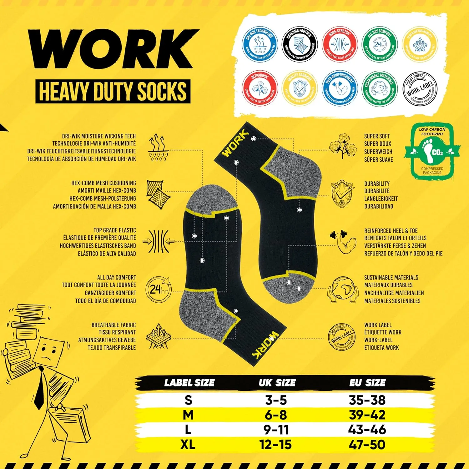 WORK Men's Quarter Socks Black 10 Pairs