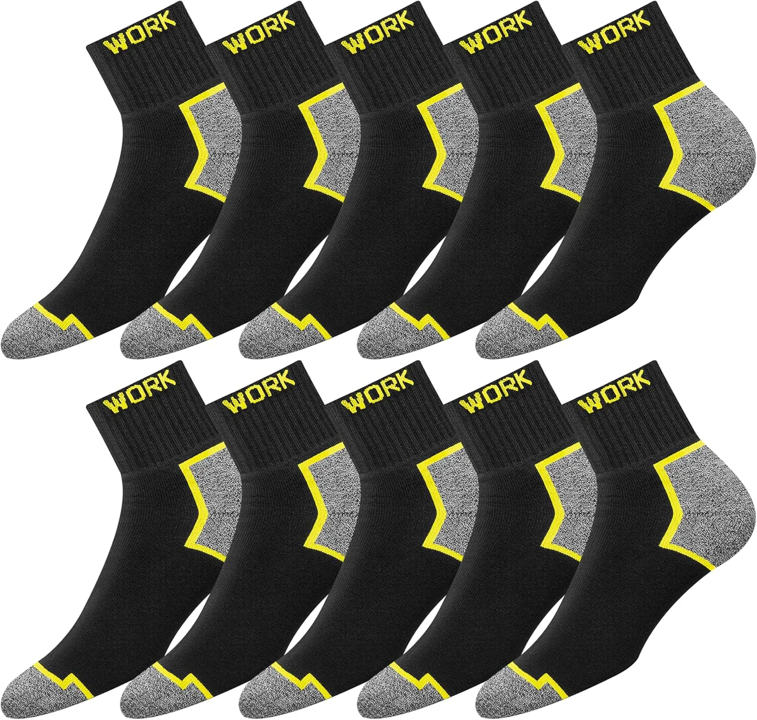 WORK Men's Quarter Socks Black 10 Pairs