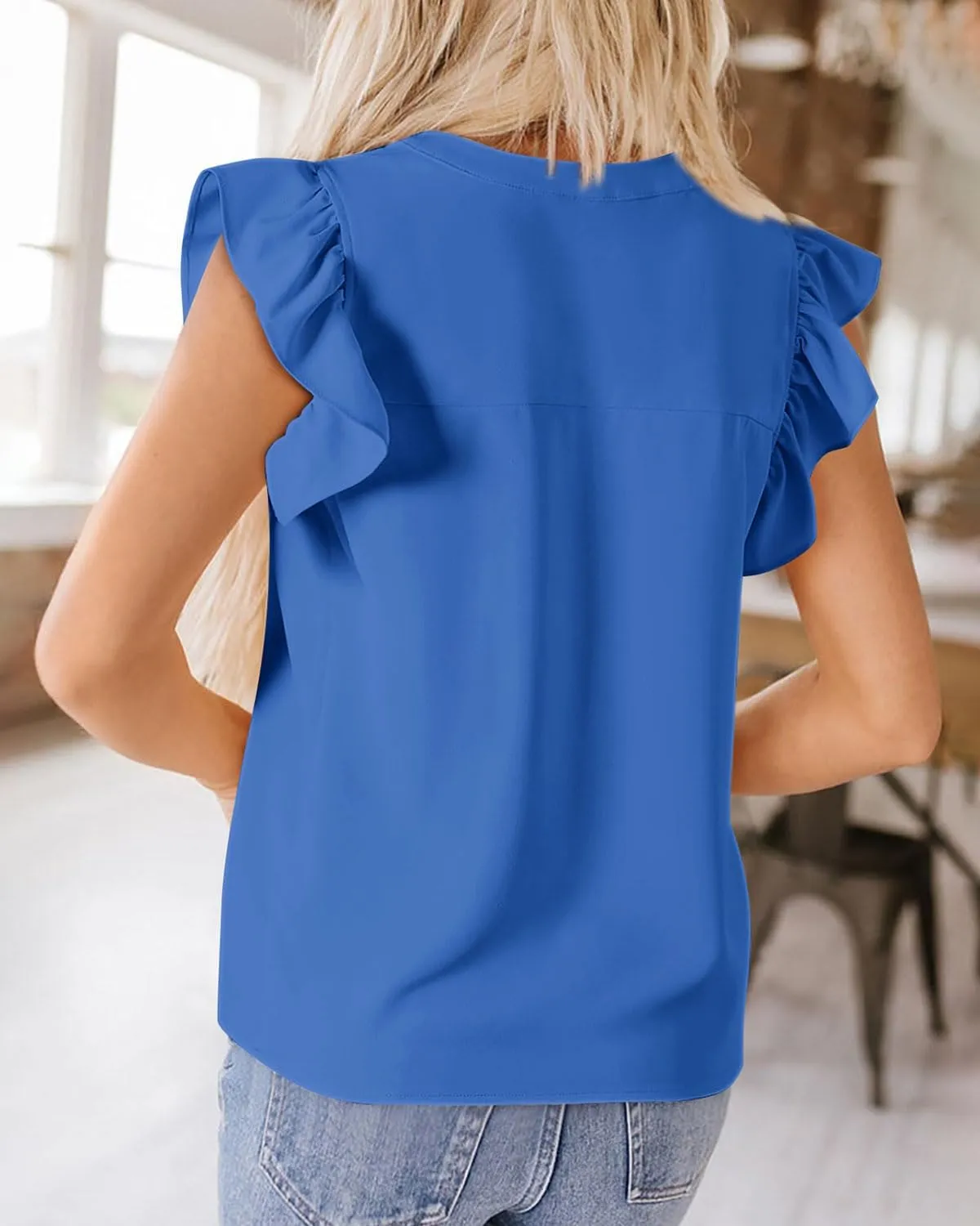 Zenlonr Womens Summer Tops 2025 Casual V Neck Ruffle Cap Sleeve Blouse Shirts Basic Tunic Tops Spring Outfits