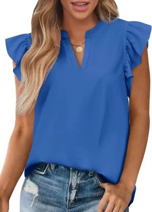 Zenlonr Womens Summer Tops 2025 Casual V Neck Ruffle Cap Sleeve Blouse Shirts Basic Tunic Tops Spring Outfits